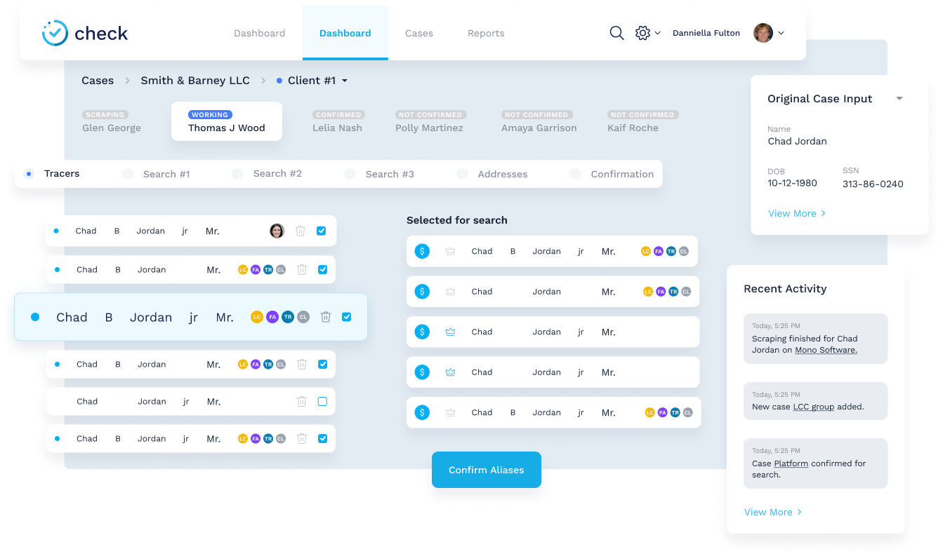 Background screening system dashboard