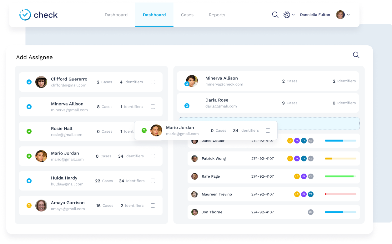 Background screening system dashboard